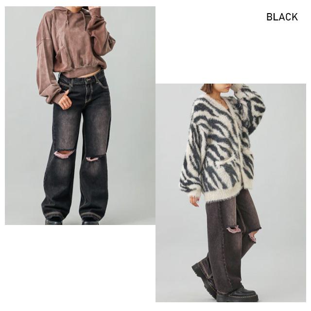セール X-girl LOW RISE DISTRESSED DENIM PANTS 105244031005 ローライズディストレスデニムパンツ ボトムス 長ズボン 黒 ダメージ加工 ワイド XGIRL正規取扱店