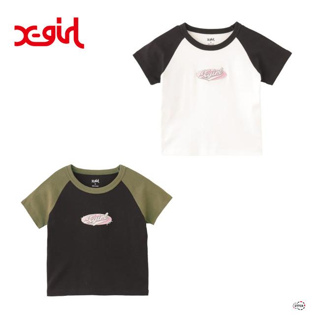 すぐ届く☆X-girl ベビーTシャツ オーバルロゴ 旬な着こなし◎ X-girl セール エックスガール OVAL LOGO EMBROIDERY RAGLAN S/S