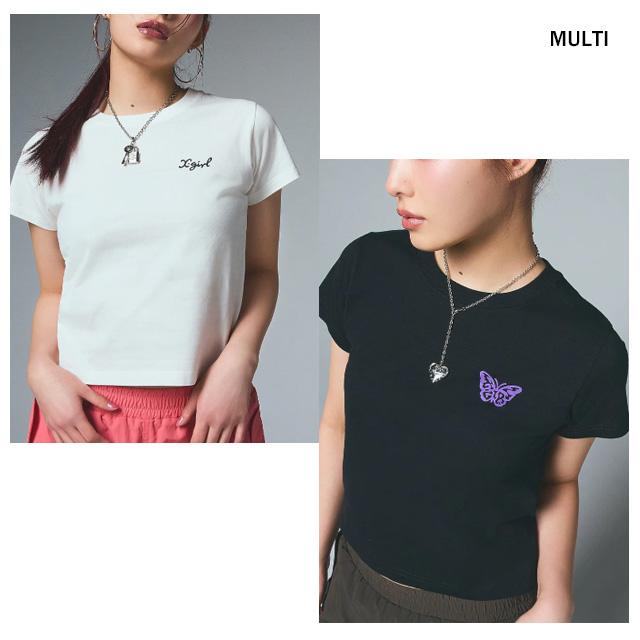 X-girl（エックスガール） セール LOGO AND BUTTERFLY 2P S/S BABY TEE