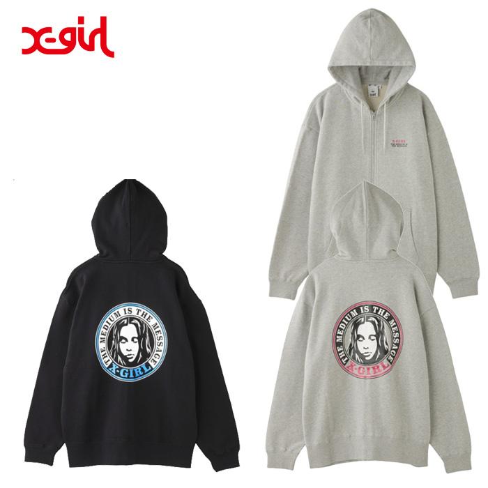 X-girl（エックスガール） CIRCLE LOGO AND FACE ZIP UP SWEAT HOODIE