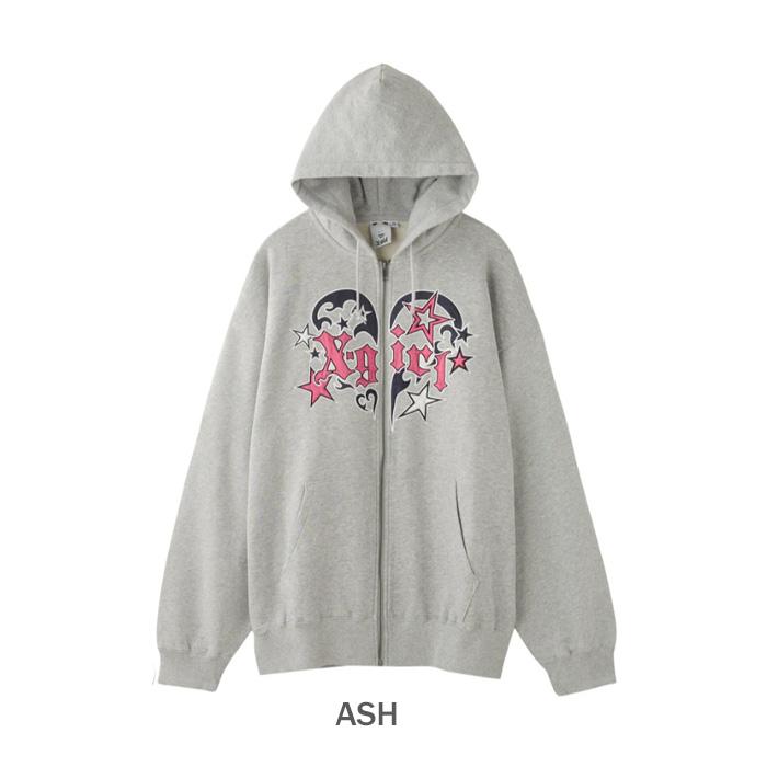 X-girl トライバルハートジップアップフーディ Mサイズ グレー X-girl（エックスガール） セール エックスガールTRIBAL HEART ZIP UP
