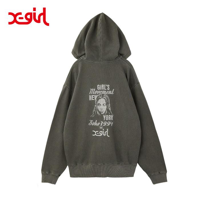 X-girl（エックスガール） MIX LOGO＆FACE FADED ZIP UP SWEAT HOODIE