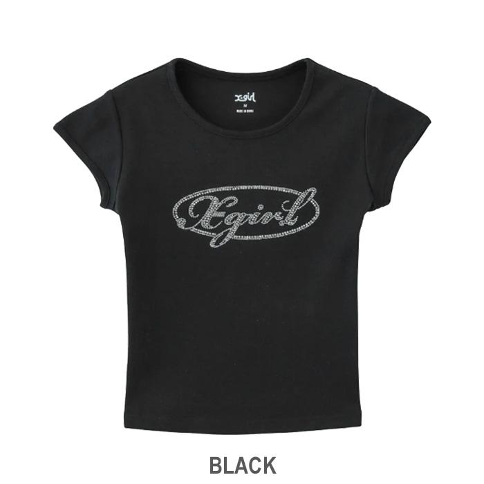 X-girl（エックスガール） RHINESTONE OVAL CURSIVE LOGO S/S BABY TEE