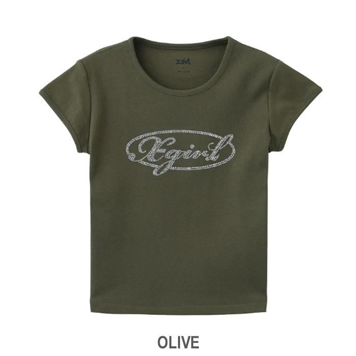 X-girl（エックスガール） RHINESTONE OVAL CURSIVE LOGO S/S BABY TEE