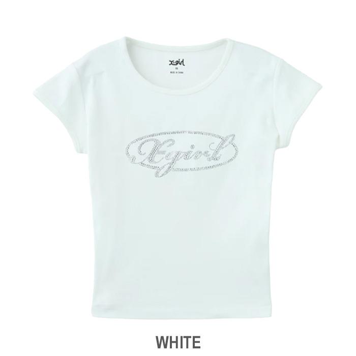 トップス RHINESTONE OG LABEL BABY TEE WHITE X-girl（エックスガール） RHINESTONE OVAL CURSIVE LOGO S/S BABY TEE
