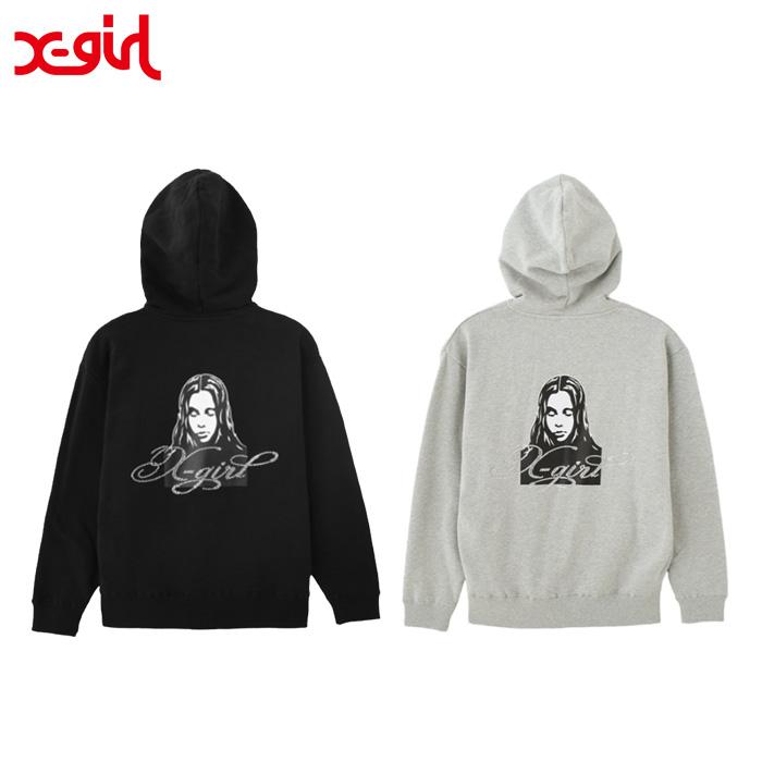 X-girl（エックスガール） RHINESTONE LOGO AND FACE ZIP UP SWEAT