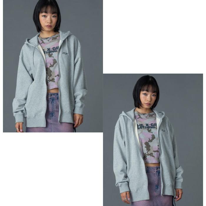 X-girl（エックスガール） RHINESTONE LOGO AND FACE ZIP UP SWEAT