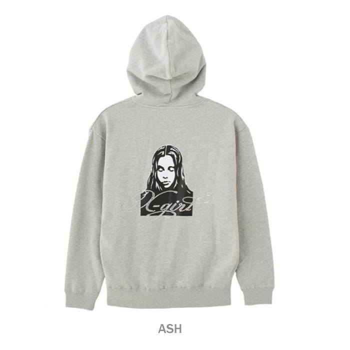 X-girl（エックスガール） RHINESTONE LOGO AND FACE ZIP UP SWEAT
