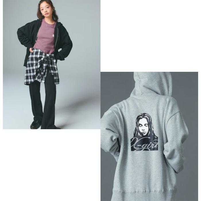 【完売品】X-girl スウェットフーディー X-girl（エックスガール） RHINESTONE LOGO AND FACE ZIP UP SWEAT