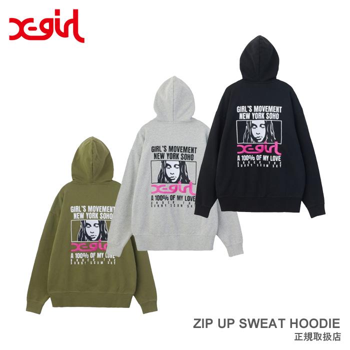X-girl（エックスガール） X-girl FACE BOX AND MESSAGE ZIP UP SWEAT