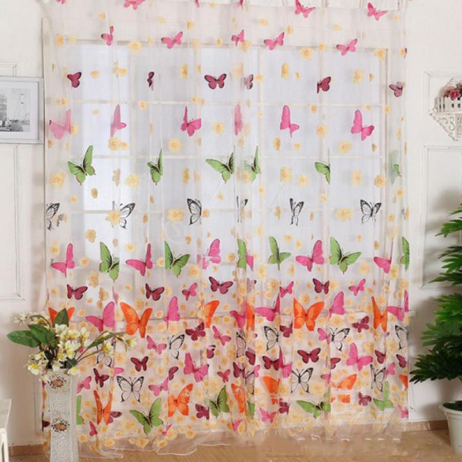 花柄蝶デザインカーテン 日本製 花柄 シアーカーテン ミチクサボイル 100×198｜ユニット