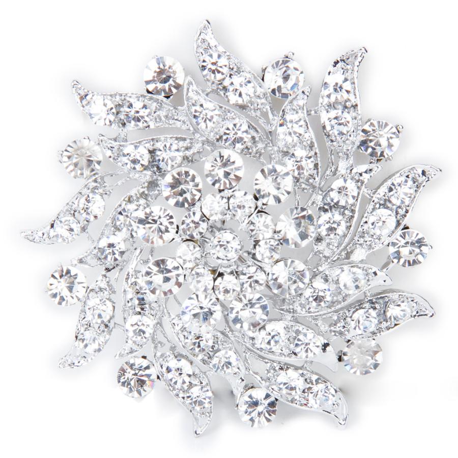 ブローチ ラインストーン 花 キラキラ 結婚式 パーティー 宴会 シルバー 期間限定