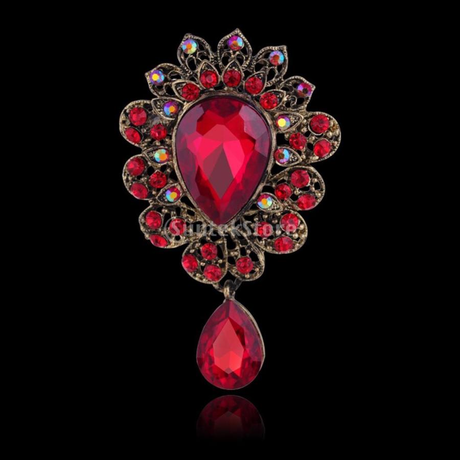 女性 結婚式 スカーフ 赤いクリスタル ラインストーン ブローチピン