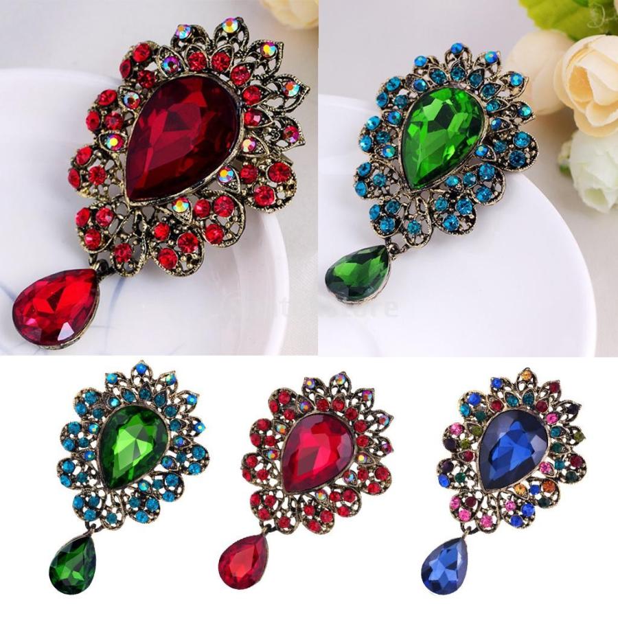 女性 結婚式 スカーフ 赤いクリスタル ラインストーン ブローチピン