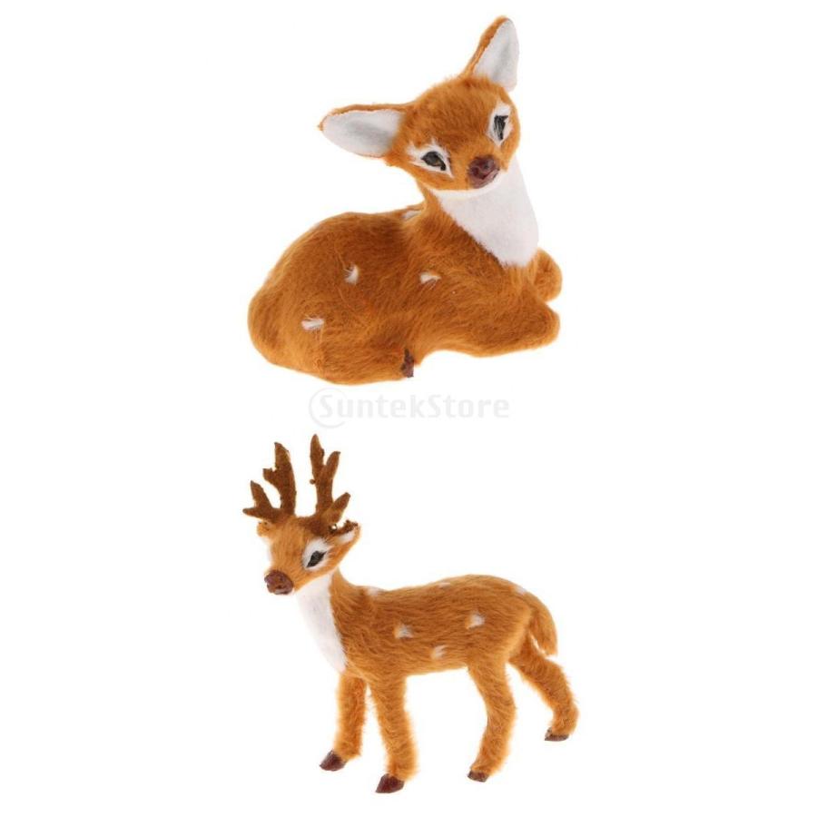 2Piecesミニチュアリアルな鹿の置物の像モデルホームギフト装飾 : STK