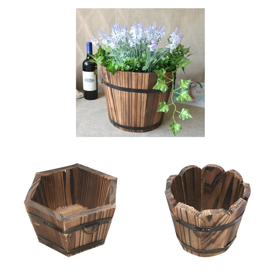684円 94 Off 庭sサイズの3x木製プランターバレル花六角形ラウンドトップセットポット