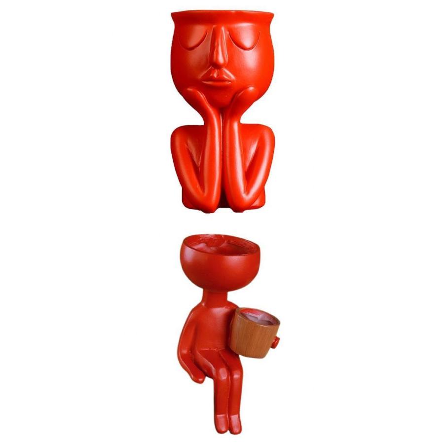 2個の人間の頭の顔彫刻フラワーポット花瓶ジューシーなサボテンプランター