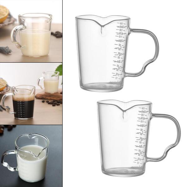 2xコーヒーガラス測定ミルクカップ二重口とスケールワインコーヒーオンスのマグ150ml