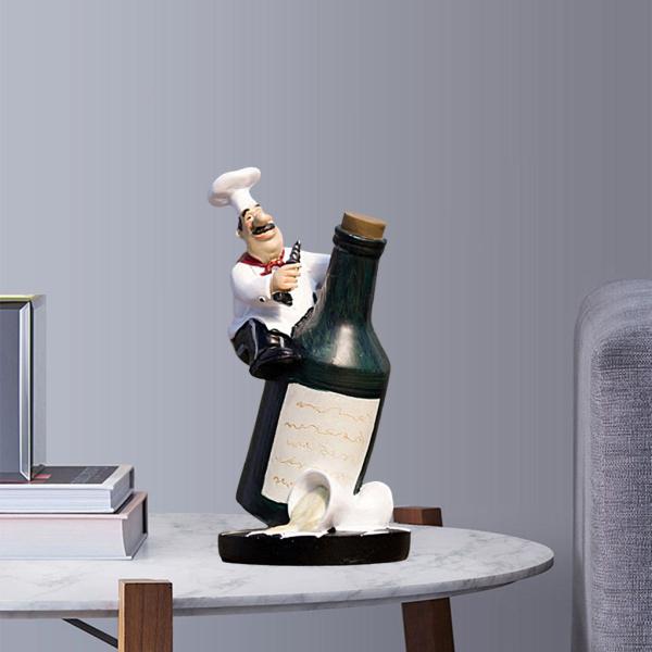 繊細なシェフの置物の装飾像モデルキッチンホームレストランの装飾ワインボトルに座る+繊細なシェフの置物の装飾像モデルキッチンホームレストランの