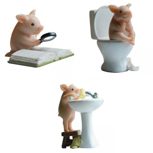 現代の豚の置物の彫刻マイクロランドスケープクラフトケーキトッパー家の装飾ブラシの歯 現代の豚の置物の彫刻マイクロランドスケープクラフトケーキ