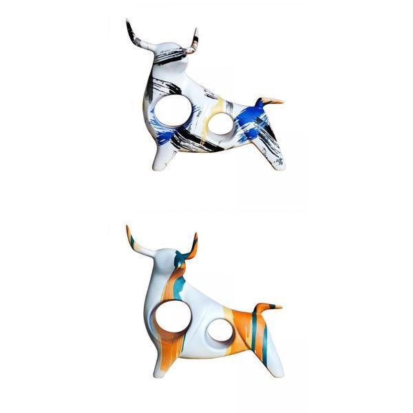 美しい 本日の目玉 ホームオフィスルームのための2x樹脂像置物牛彫刻動物の装飾 dayandadream.com dayandadream.com