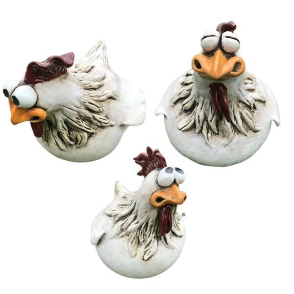 ホームガーデンファーム用の3つのチキンガーデンスタチュー装飾鶏の置物のパック