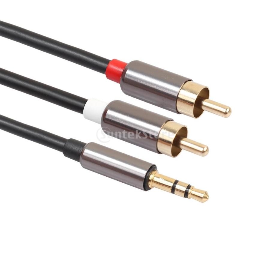 アダプター スピーカー ケーブル 1m ステレオ オス プラグ-2 RCA オーディオ オス 3.5mm 全2色 - グレー|stk-shop|05