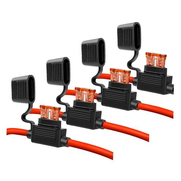4x ヒューズ インライン ホルダー 回路追加 車用ヒューズ レッド 配線