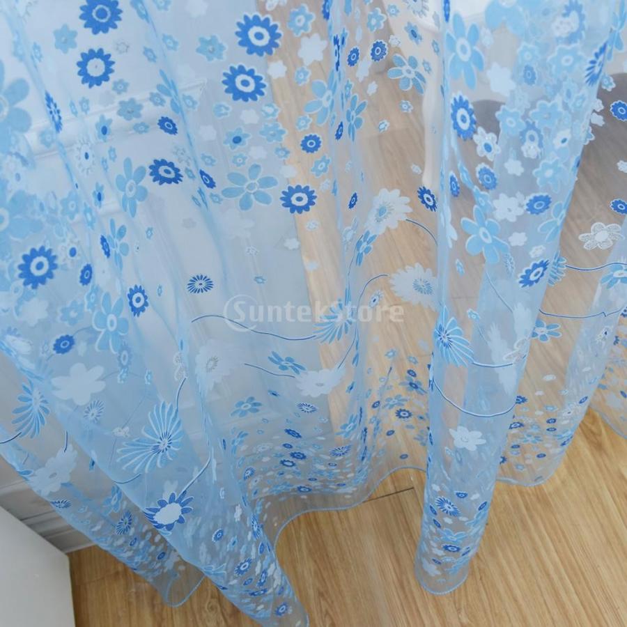 激安セール】青い花 ガラス糸 薄手 ウィンドウトリートメントカーテンドレープ パネル その他カーテン、ブラインド、レール 
