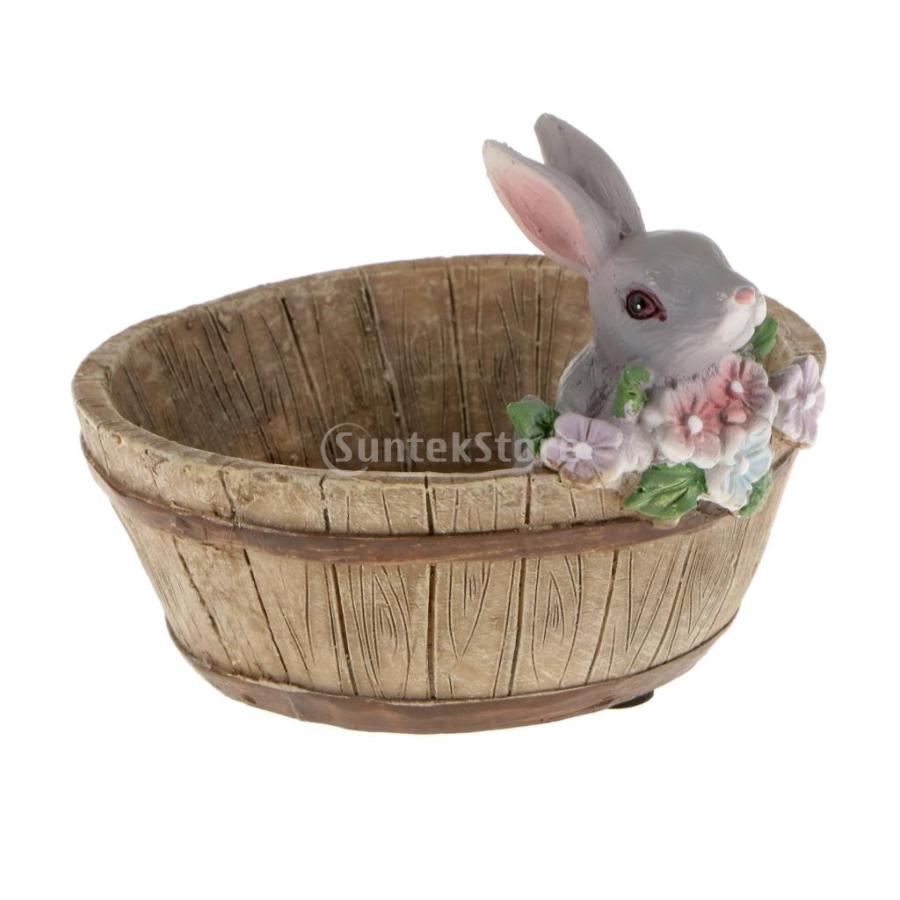 -brand 装飾的なウサギのウサギの樹脂の花サボテンのハーブセダム多肉植物プランター盆栽のトラフボックスの植物のベッドホームガーデンポットの装飾｜stk-shop｜05