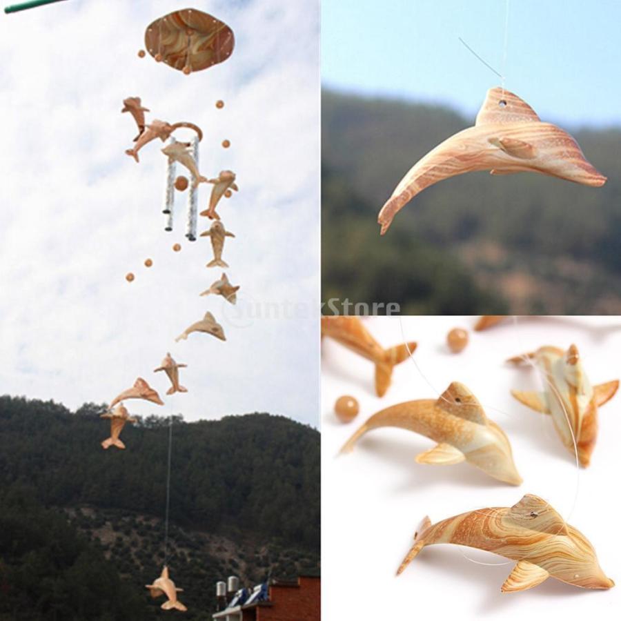 風鈴 ホーム 工場直送 4チューブ イルカ 木製 屋外 庭 贈り物 生活 装飾