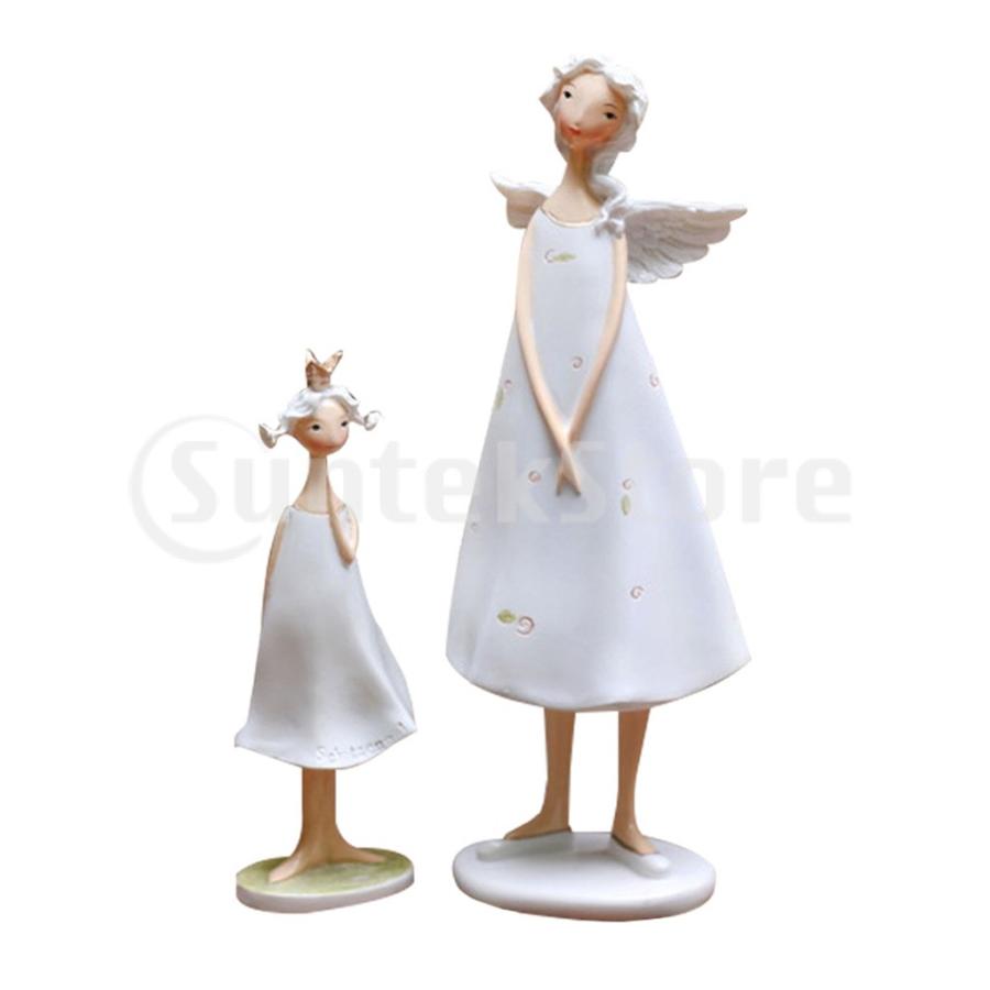 2ピース置物飾り樹脂天使母と娘ホームオフィスデスクの装飾