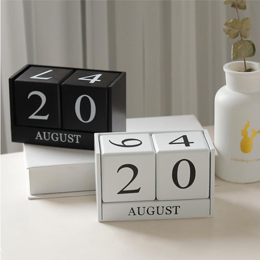 ホームオフィスホワイトの永久カレンダーデスクトップブロック木製カレンダー｜stk-shop｜06