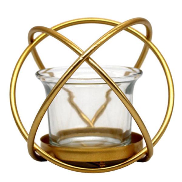 ガラスカップゴールデンと北欧スタイルの幾何学的なキャンドルホルダーセンターピース