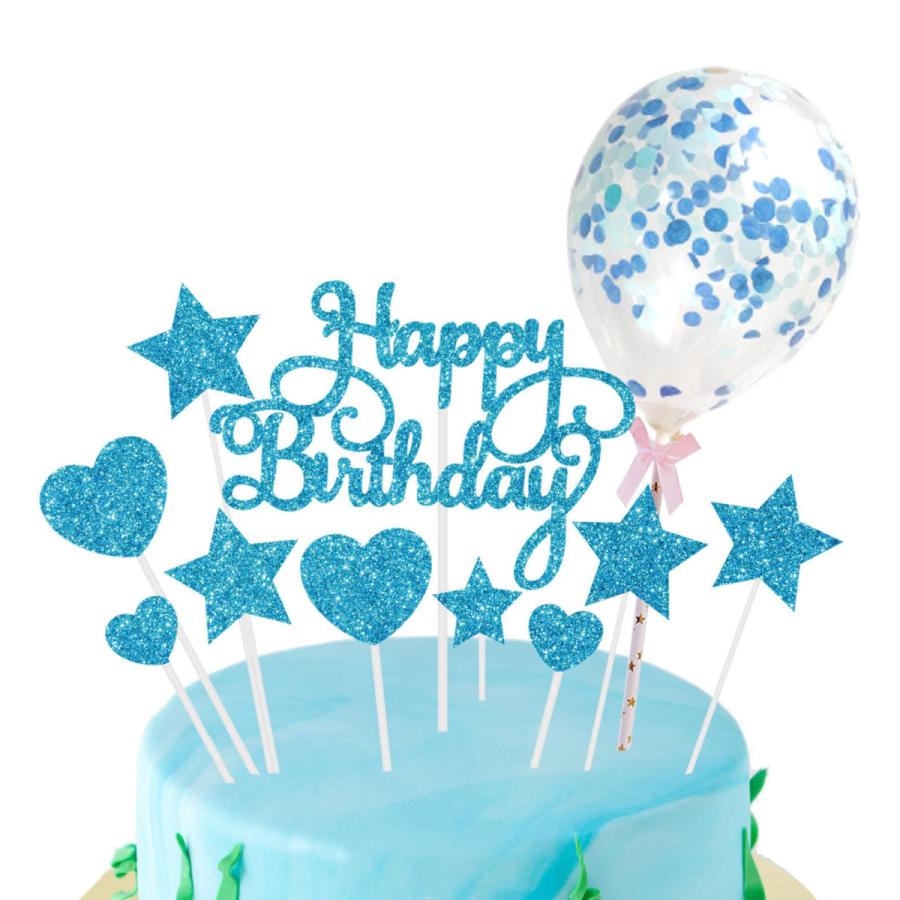 本日特価 【レビューで送料無料】 ブルー お誕生日おめでとうケーキトッパー キラキラケーキトッパーお誕生日おめでとうベビーシャワー