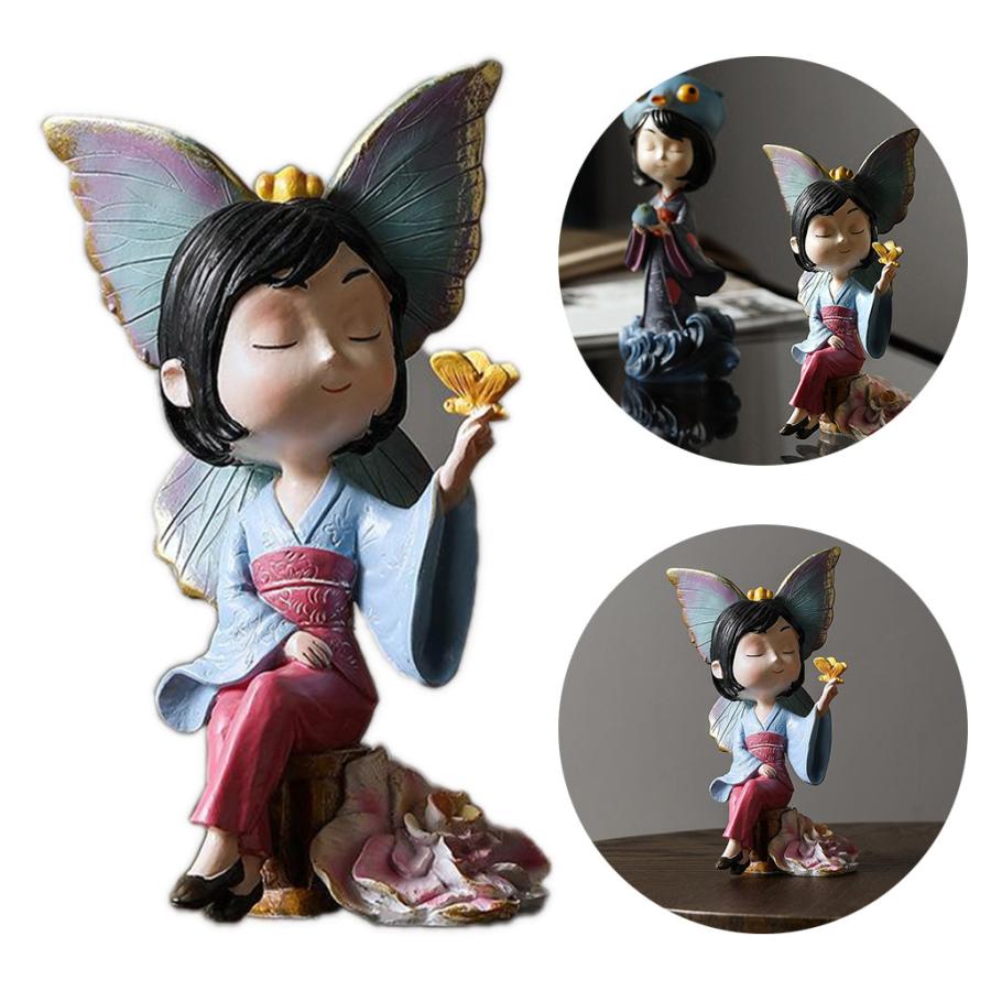 恐れを知らぬ少女像樹脂工芸品日本の女の子の装飾品バーオフィスバタフライ