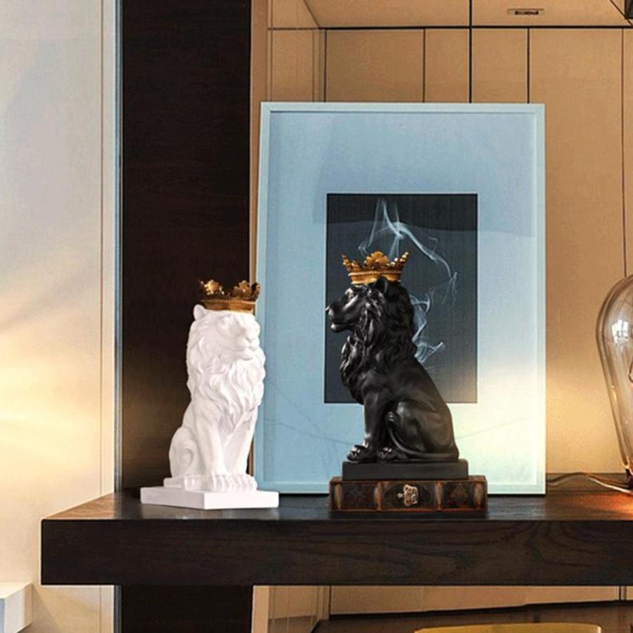 ライオン像野生動物の装飾樹脂家の彫刻置物の装飾白 : STK