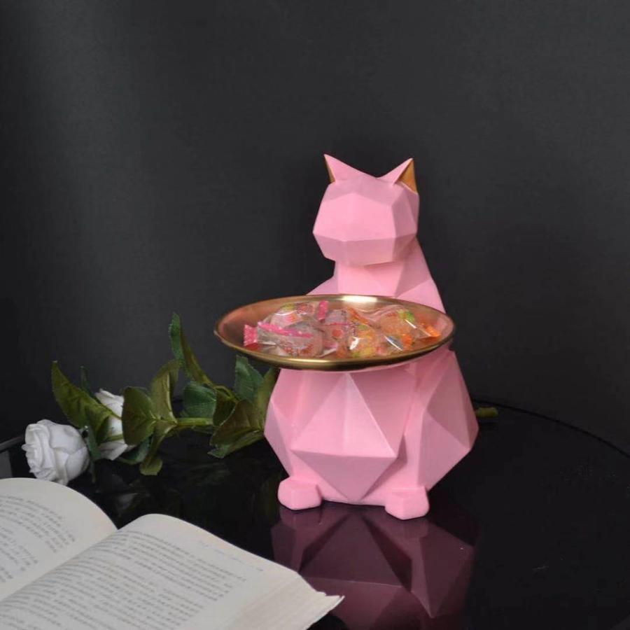 リビングルームのジュエリーイヤリングの入り口の装飾ピンクの幾何学的な猫の飾りトレイ｜stk-shop｜03