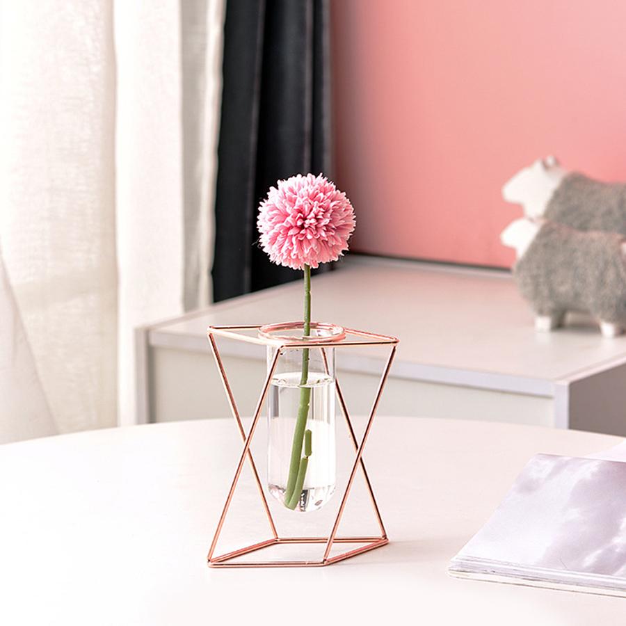 ジオメトリグラスフラワー花瓶 メタルスタンドデスクテラリウムプランターローズゴールドs Stkショップ 通販 Yahoo ショッピング