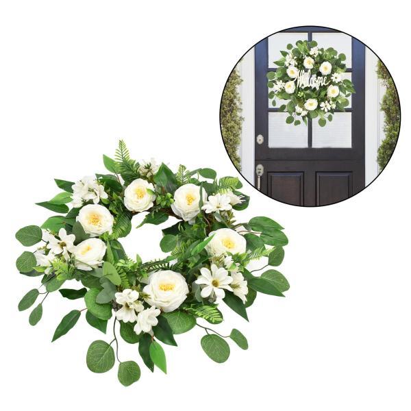人工花牡丹花輪45センチメートル春シルクドア花輪白牡丹 緑の葉フロントドアオフィス壁の装飾 Stkショップ 通販 Yahoo ショッピング