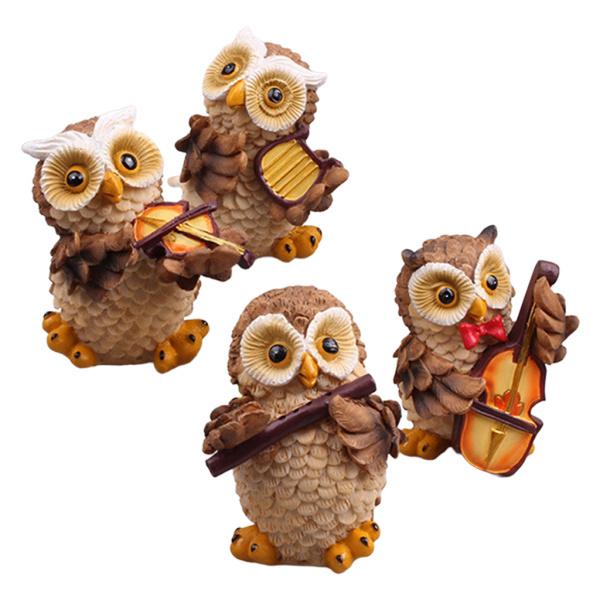 フクロウの置物 4体セット 約18cm 4個フクロウ樹脂像セットかわいい動物芝生置物ガーデン