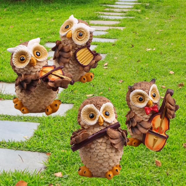 400円 ふくろう 置物 4点セット 4個フクロウ樹脂像セットかわいい動物芝生置物ガーデン