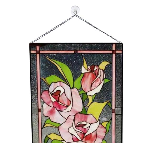ステンドグラス長方形窓パネルサンキャッチャー壁の装飾ローズ : STK  
