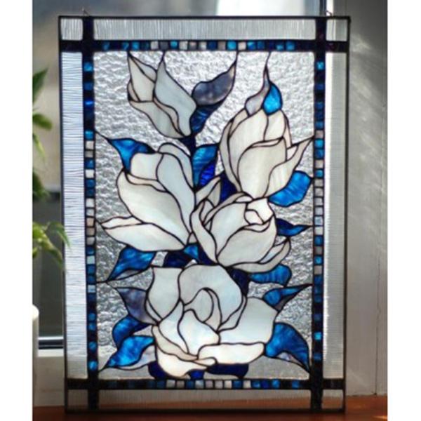 ステンドグラスの長方形の窓パネルサンキャッチャーの壁の装飾白い花 
