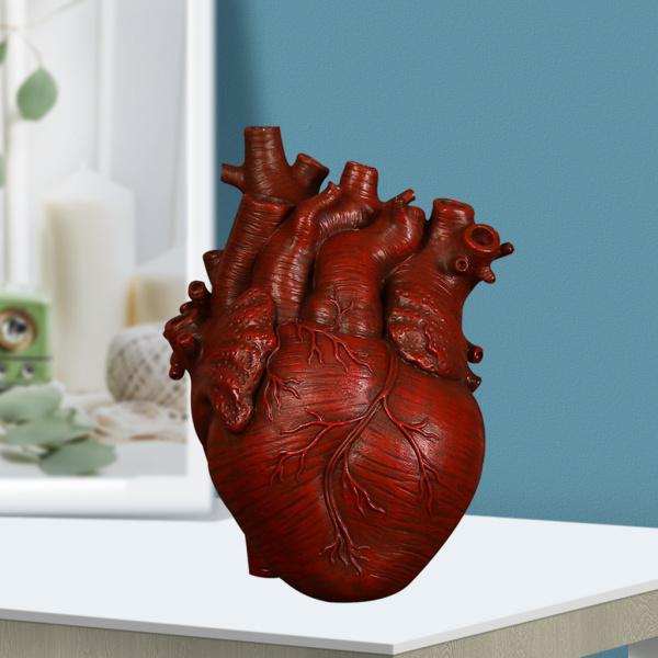 全店販売中 解剖学的心臓花瓶樹脂像フラワーポット飾り赤13x9x17cm Seal