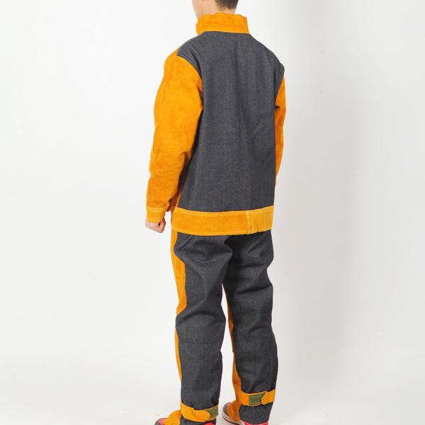 溶接機はポケット付きの溶接ジャケットパンツ作業服を設定します頑丈な 
