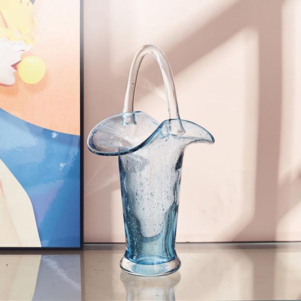 割引発見 ハンドル付きガラスバッグ花瓶透明水耕栽培テラリウム植物容器20x4.5x36cm 花瓶台、フラワースタンド