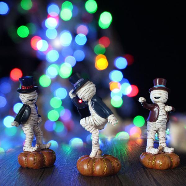 踊る人形 ミイラ像の装飾品 3点セット カボチャ ハロウィーン工芸品