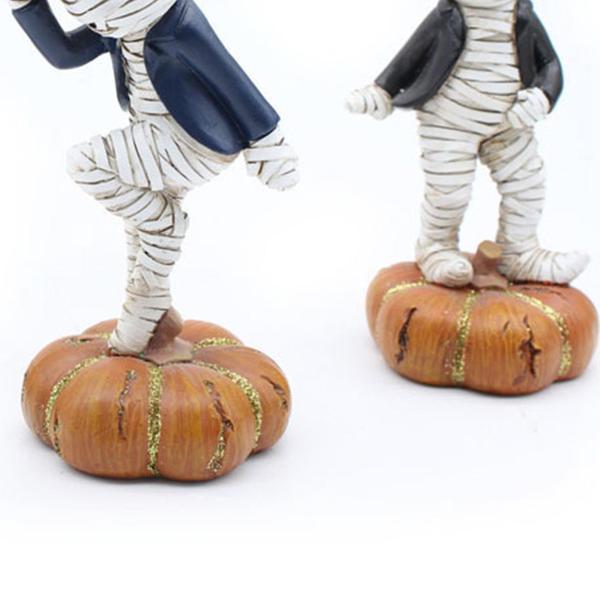 踊る人形 ミイラ像の装飾品 3点セット カボチャ ハロウィーン工芸品
