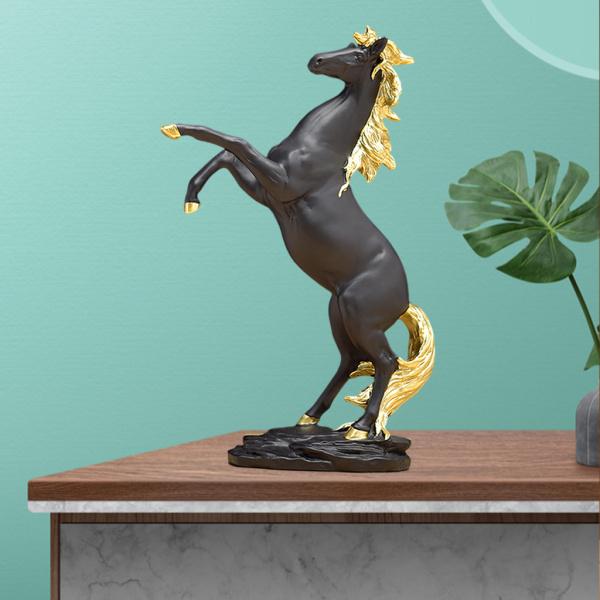 ギャロッピング馬の装飾棚像オフィスホームオーナメントブラックゴールド
